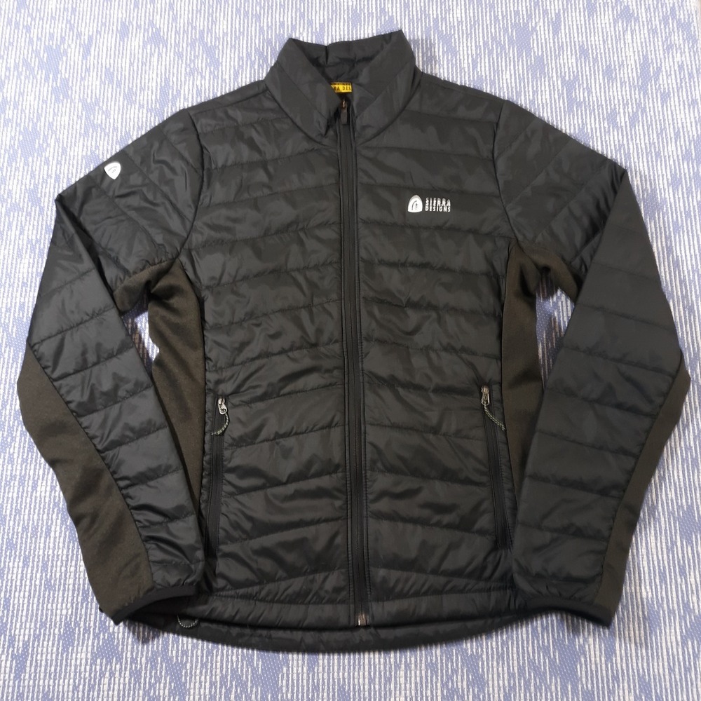 Sierra Designs Puffer Jacket Womens M Full Zip Hiking Outdoor Black Primaloft